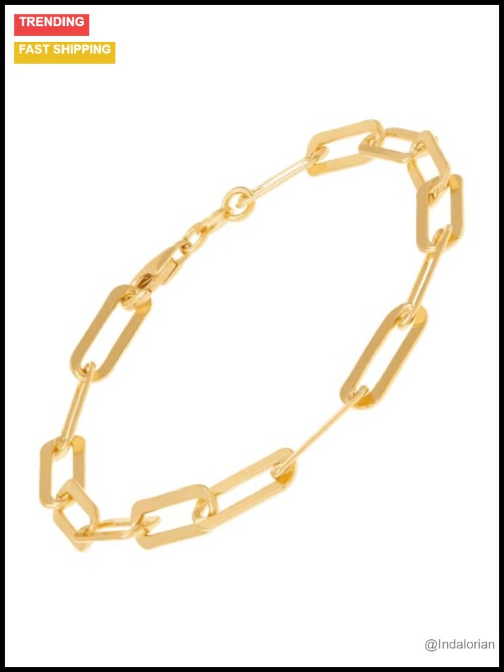 14K Gold Plated Sterling Silver Oval Link Bracelet 7.5 Inch Lobster Clasp